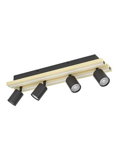 Plafón con 4 focos orientables y panel con 2 LED GESTEIRA, 33W 2300Lm 3000K, negro/madera