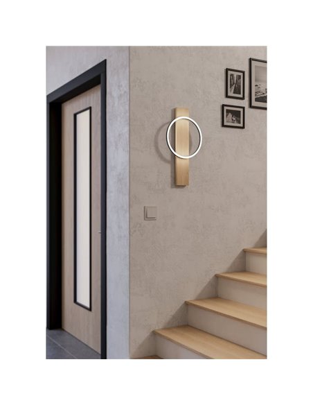 Applique murale LED BOYAL, noire avec anneau effet chêne, design moderne, 12 W, 1700 lm, 3000 K