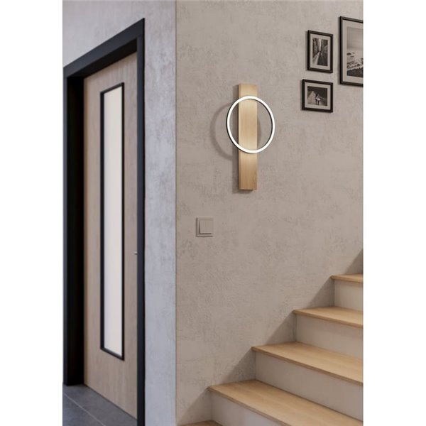 Aplique de pared LED BOYAL negro con aro efecto roble diseño moderno, 12W 1700Lm, 3000K