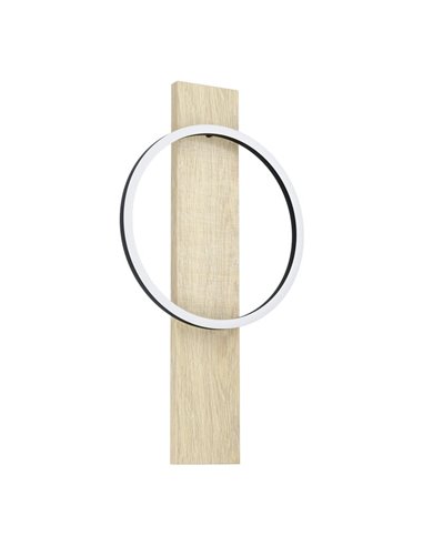 Luminária de parede LED BOYAL, preta com anel em efeito carvalho, design moderno, 12W 1700lm, 3000K