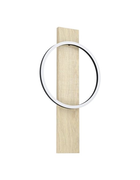 Applique murale LED BOYAL, noire avec anneau effet chêne, design moderne, 12 W, 1700 lm, 3000 K