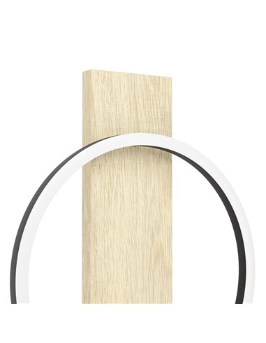 Applique murale LED BOYAL, noire avec anneau effet chêne, design moderne, 12 W, 1700 lm, 3000 K