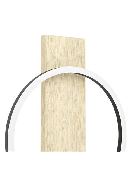 Luminária de parede LED BOYAL, preta com anel em efeito carvalho, design moderno, 12W 1700lm, 3000K