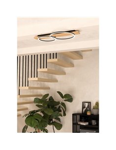 Luminária de teto BOYAL com base de madeira e 2 anéis de LED, 24W, 1700 lúmens, 3000K, luz quente, preto/carvalho, 780 mm 2