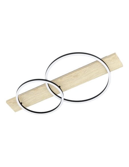 Plafonnier BOYAL sur socle en bois avec 2 anneaux LED 24W 1700lm 3000K lumière chaude noir/chêne 780mm