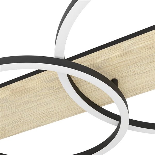 Plafón de techo en base de madera BOYAL con 2 aros LED 24W 1700Lm 3000K luz cálida negro/roble 780MM