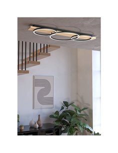 Plafón de techo base madera BOYAL 3 aros LED 36W 5100Lm 3000K, negro/roble 1010mm 2
