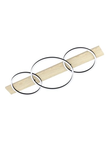 Plafón de techo base madera BOYAL 3 aros LED 36W 5100Lm 3000K, negro/roble 1010mm