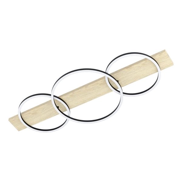 Plafón de techo base madera BOYAL 3 aros LED 36W 5100Lm 3000K, negro/roble 1010mm