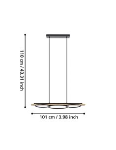 Suspension BOYAL 24W 1700lm 3000K avec 3 anneaux LED et base en bois, noir/chêne 780mm 2