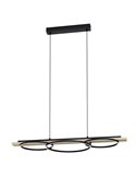 Suspension BOYAL 24W 1700lm 3000K avec 3 anneaux LED et base en bois, noir/chêne 780mm