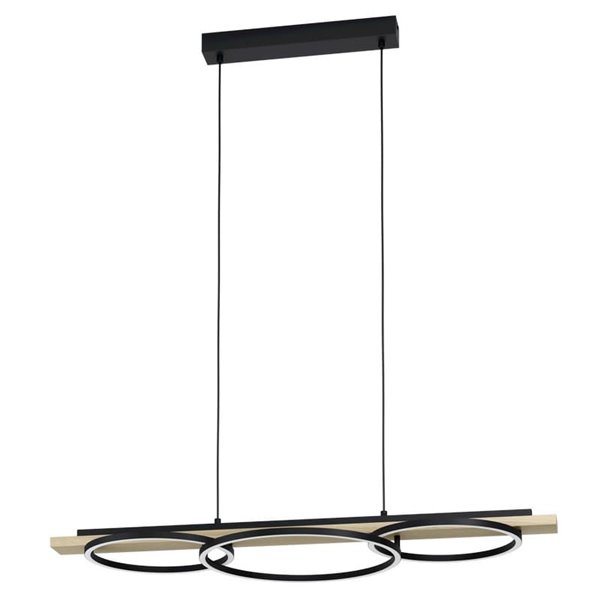 Lámpara colgante con 3 aros LED y base de madera BOYAL 24W 1700Lm 3000K, negro/roble 780mm