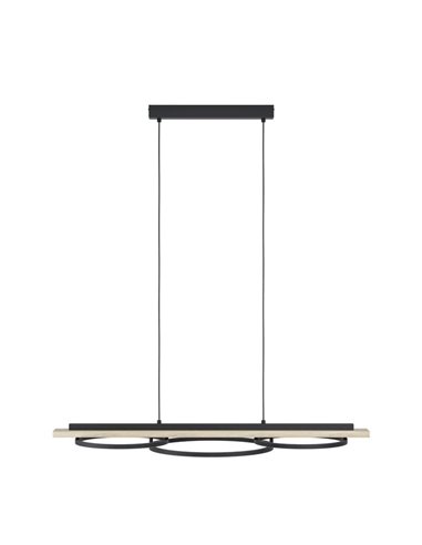 Suspension BOYAL 24W 1700lm 3000K avec 3 anneaux LED et base en bois, noir/chêne 780mm
