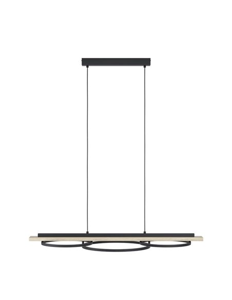 Lámpara colgante con 3 aros LED y base de madera BOYAL 24W 1700Lm 3000K, negro/roble 780mm