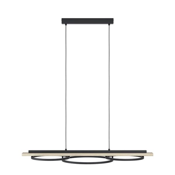 Lámpara colgante con 3 aros LED y base de madera BOYAL 24W 1700Lm 3000K, negro/roble 780mm