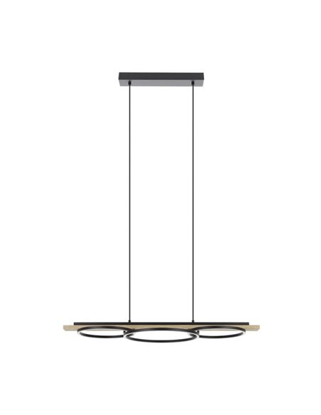 Lámpara colgante con 3 aros LED y base de madera BOYAL 24W 1700Lm 3000K, negro/roble 780mm