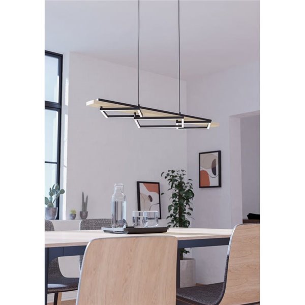 Lámpara colgante con 3 perfiles cuadrados LED BOYAL 40,5W 3600Lm 3000K, negro/roble 1010mm