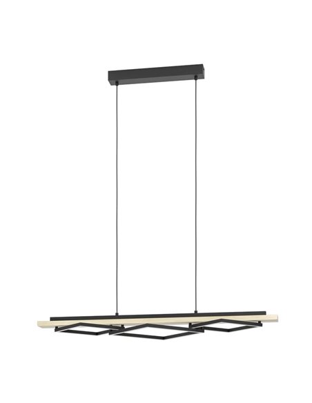 Luminária pendente LED BOYAL com 3 perfis quadrados, 40,5 W, 3600 lúmens, 3000 K, preto/carvalho, 1010 mm