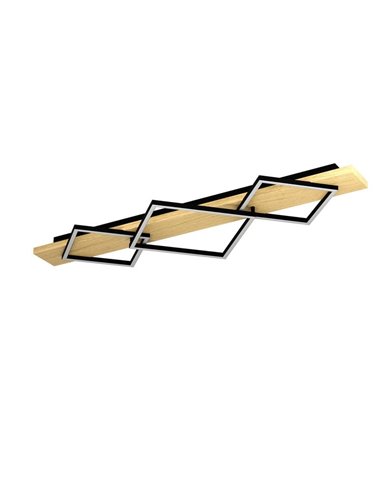 Lámpara de techo con 3 perfiles rectangulares LED BOYAL 37,5W 5100Lm 3000K, negro/roble 1010mm
