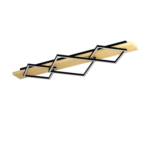 Lámpara de techo con 3 perfiles rectangulares LED BOYAL 37,5W 5100Lm 3000K, negro/roble 1010mm