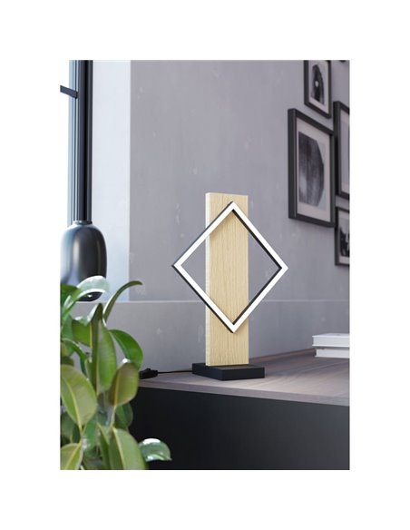 Lámpara de mesa LED con marco de madera y perfil cuadrado BOYAL 13W 1750Lm 3000K, negro/roble