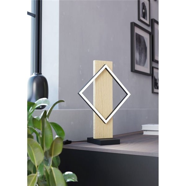 Lampe de table LED BOYAL 13W 1750Lm 3000K avec structure en bois et profil carré, noir/chêne