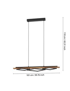 Lámpara colgante con perfiles cuadrados LED BOYAL rústica 40,5W 3600Lm 3000K, negro/madera 1010mm 2