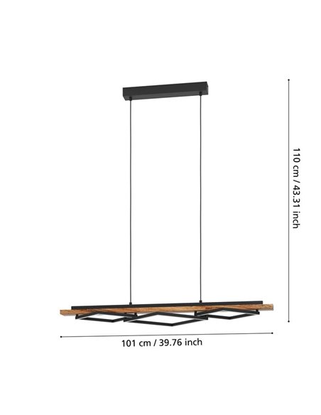 Lámpara colgante con perfiles cuadrados LED BOYAL rústica 40,5W 3600Lm 3000K, negro/madera 1010mm