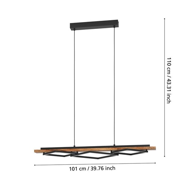 Lámpara colgante con perfiles cuadrados LED BOYAL rústica 40,5W 3600Lm 3000K, negro/madera 1010mm