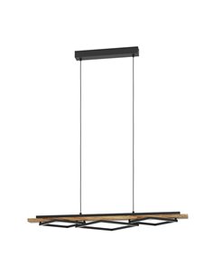 Luminária pendente rústica BOYAL com LED, perfil quadrado, 40,5 W, 3600 lúmens, 3000 K, preto/madeira, 1010 mm