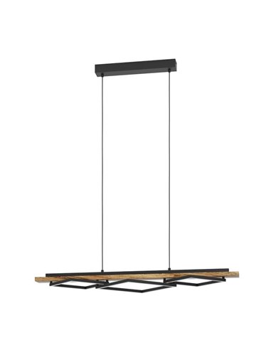 Lámpara colgante con perfiles cuadrados LED BOYAL rústica 40,5W 3600Lm 3000K, negro/madera 1010mm