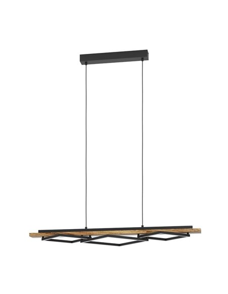 Suspension LED rustique BOYAL à profilés carrés, 40,5 W, 3 600 lm, 3 000 K, noir/bois, 1 010 mm