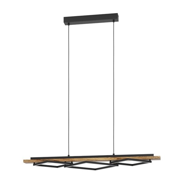 Suspension LED rustique BOYAL à profilés carrés, 40,5 W, 3 600 lm, 3 000 K, noir/bois, 1 010 mm