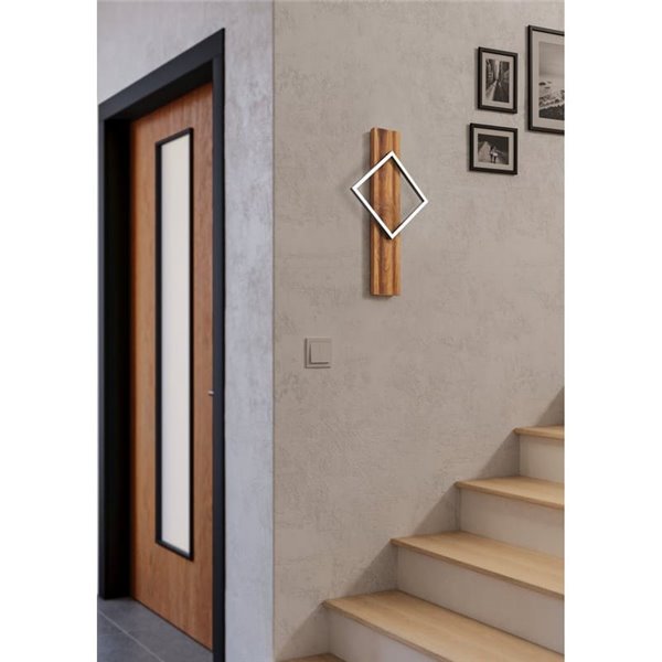 Aplique de pared LED BOYAL rústico 13W 1750Lm 3000K, negro/madera 560mm