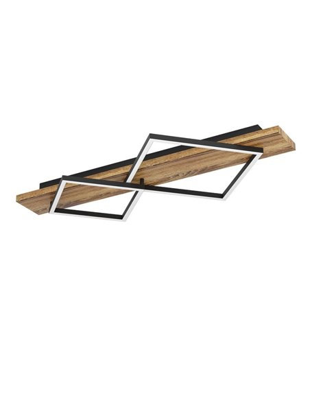 Luminária de teto LED rústica BOYAL com 2 perfis quadrados, 24W 1700lm 3000K, preta/madeira, 780mm