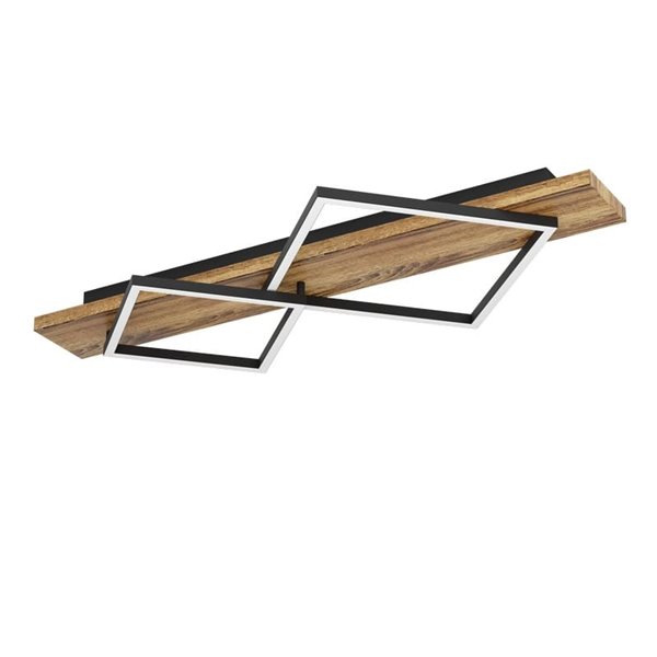 Lámpara de techo con 2 perfiles cuadrados LED BOYAL rústica 24W 1700Lm 3000K, negro/madera 780mm