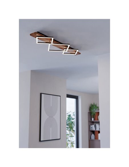 Plafonnier LED rustique BOYAL avec 3 profilés carrés, 37,5 W, 5100 lm, 3000 K, noir/bois, 1010 mm