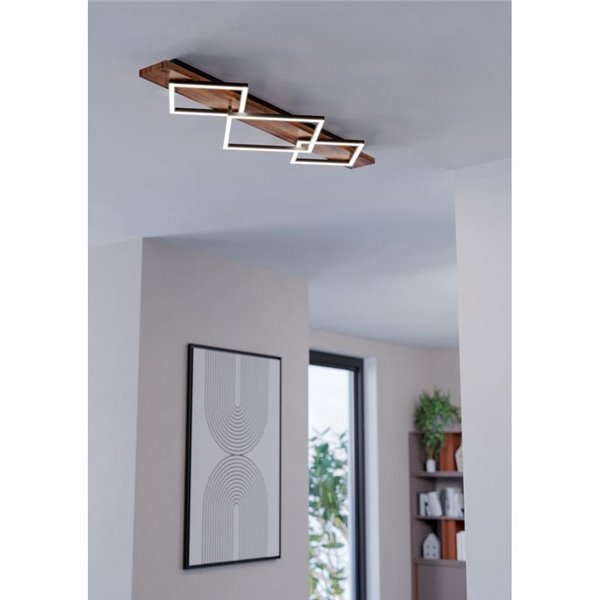 Lámpara de techo con 3 perfiles cuadrados LED BOYAL rústica 37,5W 5100Lm 3000K, negro/madera 1010mm