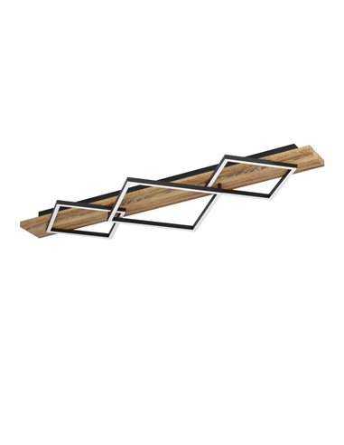 Lámpara de techo con 3 perfiles cuadrados LED BOYAL rústica 37,5W 5100Lm 3000K, negro/madera 1010mm