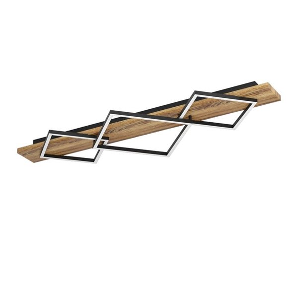 Lámpara de techo con 3 perfiles cuadrados LED BOYAL rústica 37,5W 5100Lm 3000K, negro/madera 1010mm