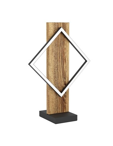Lámpara de mesa con marco cuadrado LED BOYAL rústica 13W 1750Lm 3000K, negro/madera 425mm