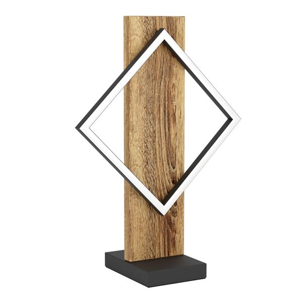 Lámpara de mesa con marco cuadrado LED BOYAL rústica 13W 1750Lm 3000K, negro/madera 425mm