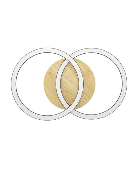 Plafonnier LED intelligent LOMALTAS-Z 20W 2300lm CCT avec 2 anneaux, intensité variable, base en bois 780mm