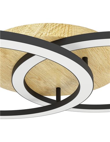 Plafón de techo LED inteligente 2 aros LOMALTAS-Z 20W 2300Lm CCT regulable, base madera 780mm