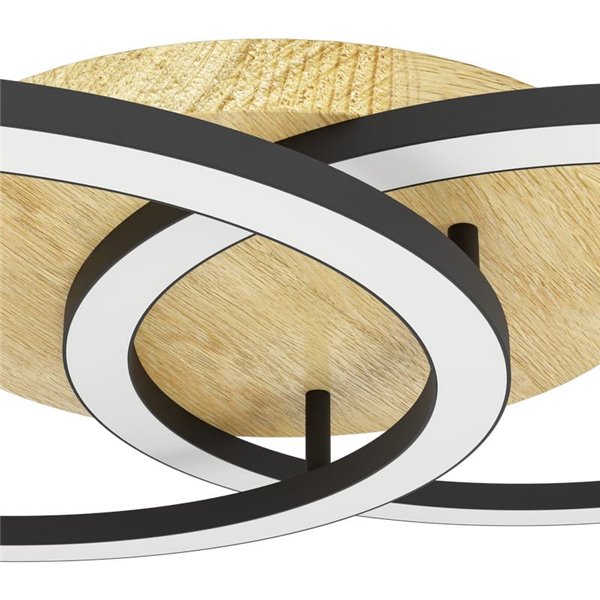 Plafonnier LED intelligent LOMALTAS-Z 20 W 2300 lm, 2 anneaux lumineux, dimmable, socle en bois 780 mm