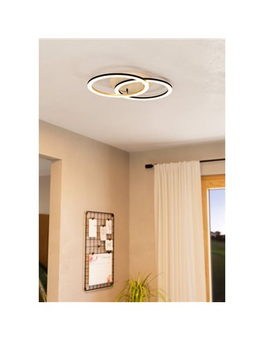 Luminária de teto LED inteligente LOMALTAS-Z 20W 2300lm CCT com 2 anéis, dimerizável, base de madeira de 780mm