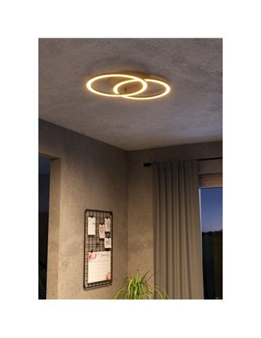 Plafón de techo LED inteligente 2 aros LOMALTAS-Z 20W 2300Lm CCT regulable, base madera 780mm