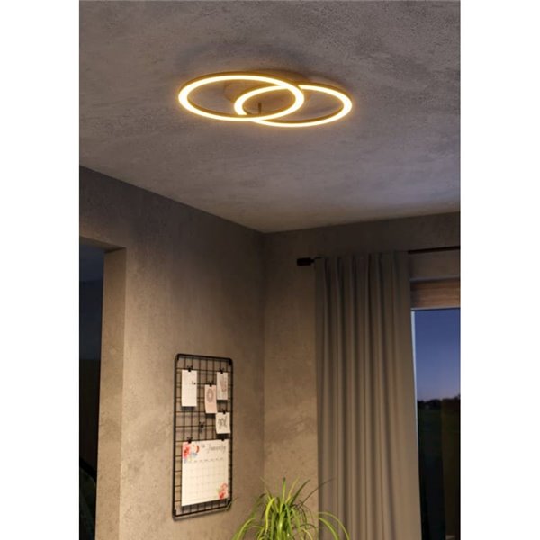 Plafonnier LED intelligent LOMALTAS-Z 20 W 2300 lm, 2 anneaux lumineux, dimmable, socle en bois 780 mm