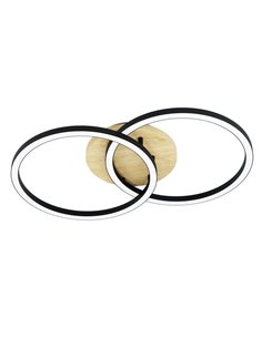 Luminária de teto LED inteligente LOMALTAS-Z 20W 2300lm CCT com 2 anéis, dimerizável, base de madeira 780mm