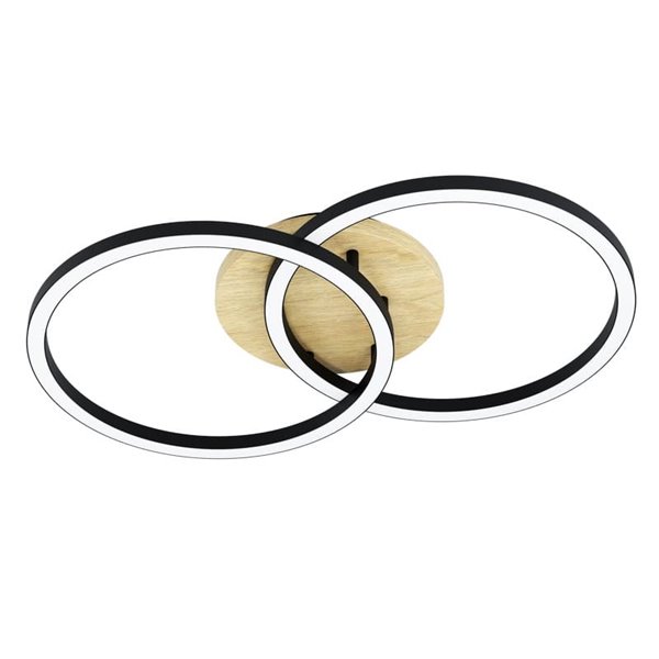 Plafón de techo LED inteligente 2 aros LOMALTAS-Z 20W 2300Lm CCT regulable, base madera 780mm
